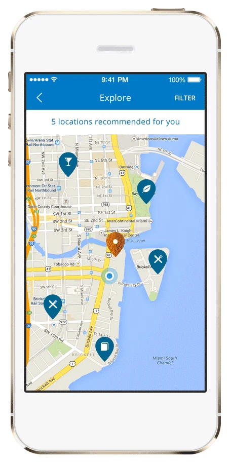 Map of five recommended locations near the hotel
