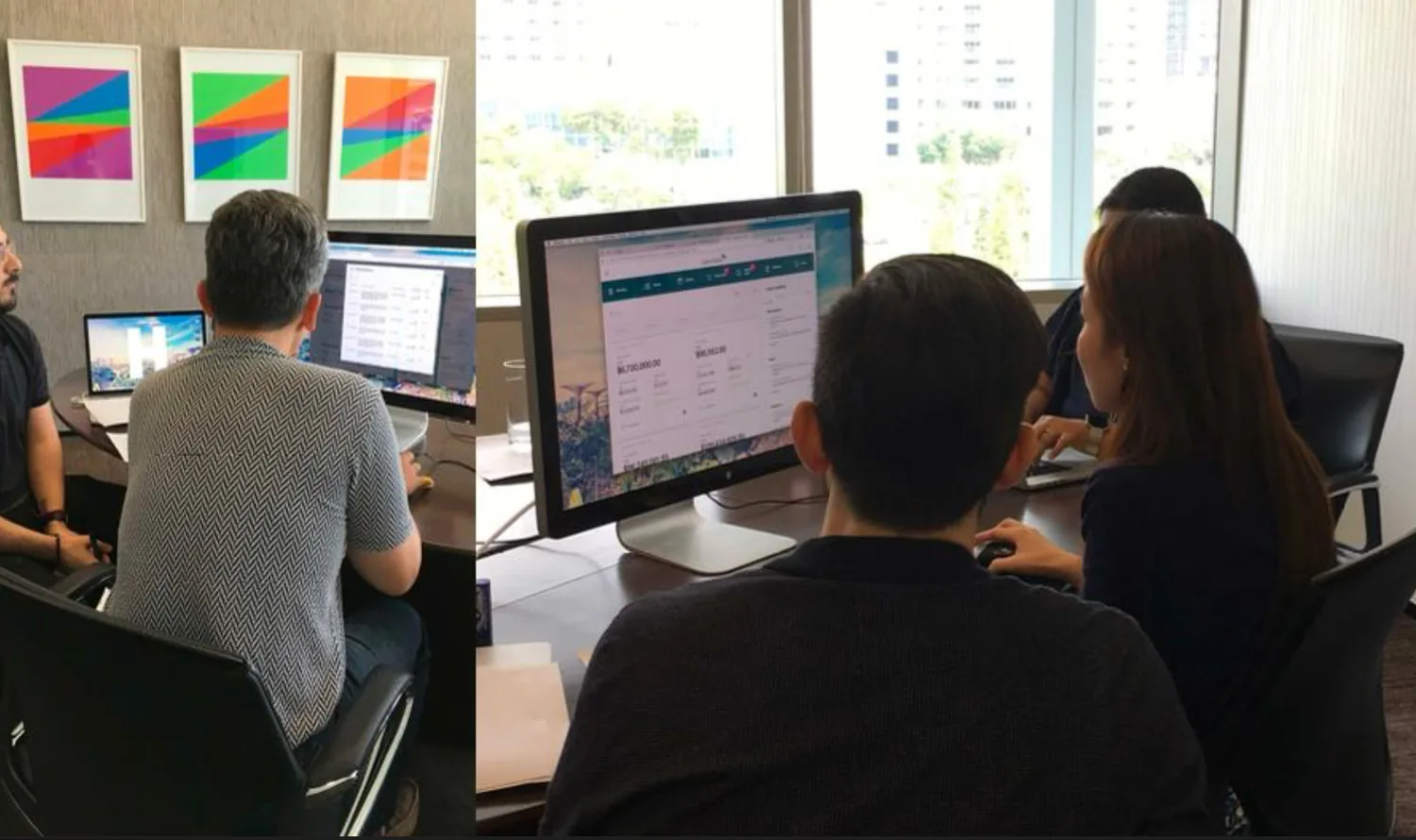 Usability testing sessions in Singapore with clients reviewing the platform on screen